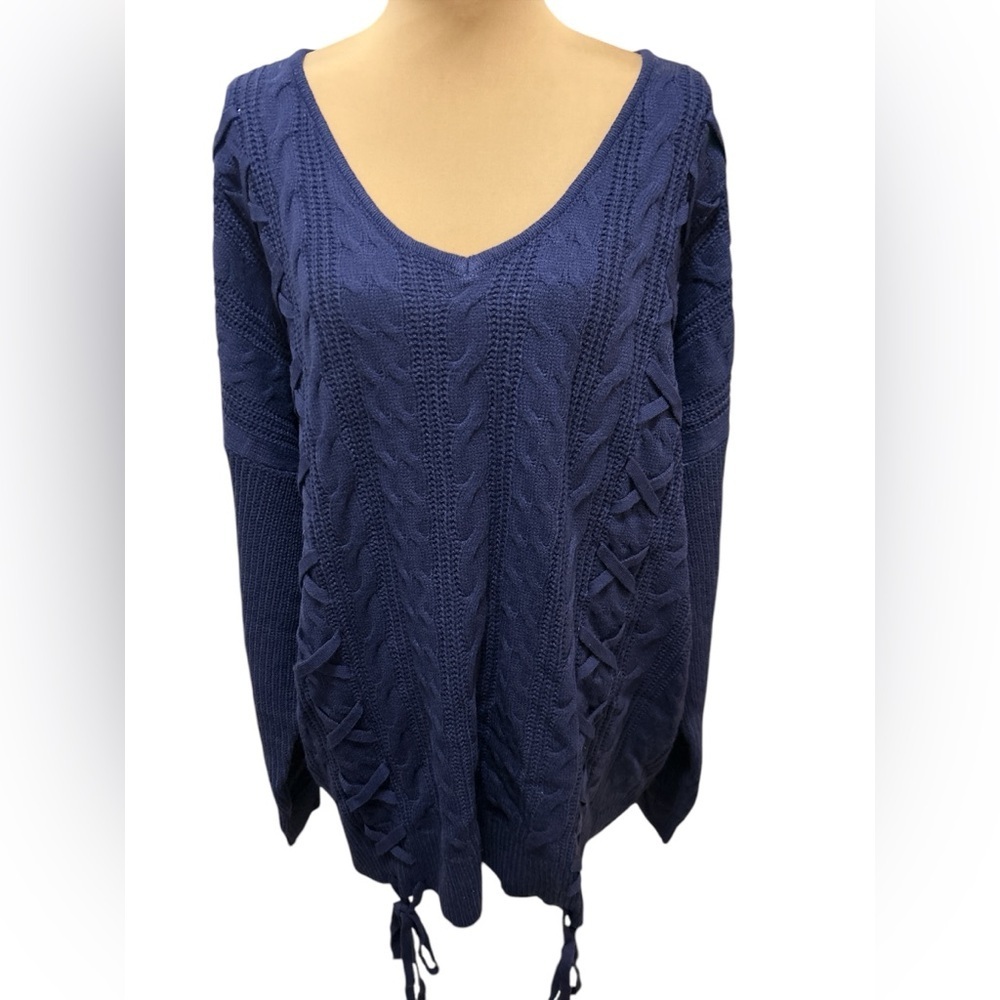Plus Size Women's V-Neck Cable Knit Pullover Sweater Ties Size 5XL = US 22 NWOT